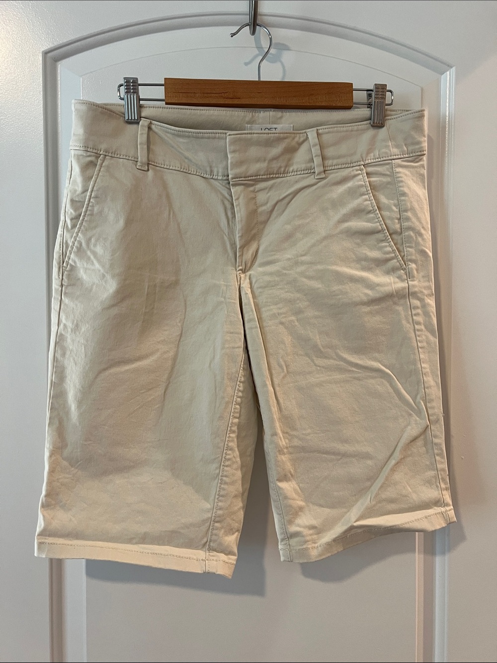 LOFT Cream Tailored Bermuda Shorts